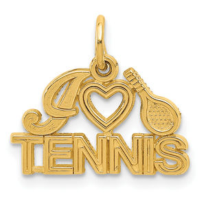 Million Charms 14k Yellow Gold Sports I HEART TENNIS Necklace Charm Pendant
